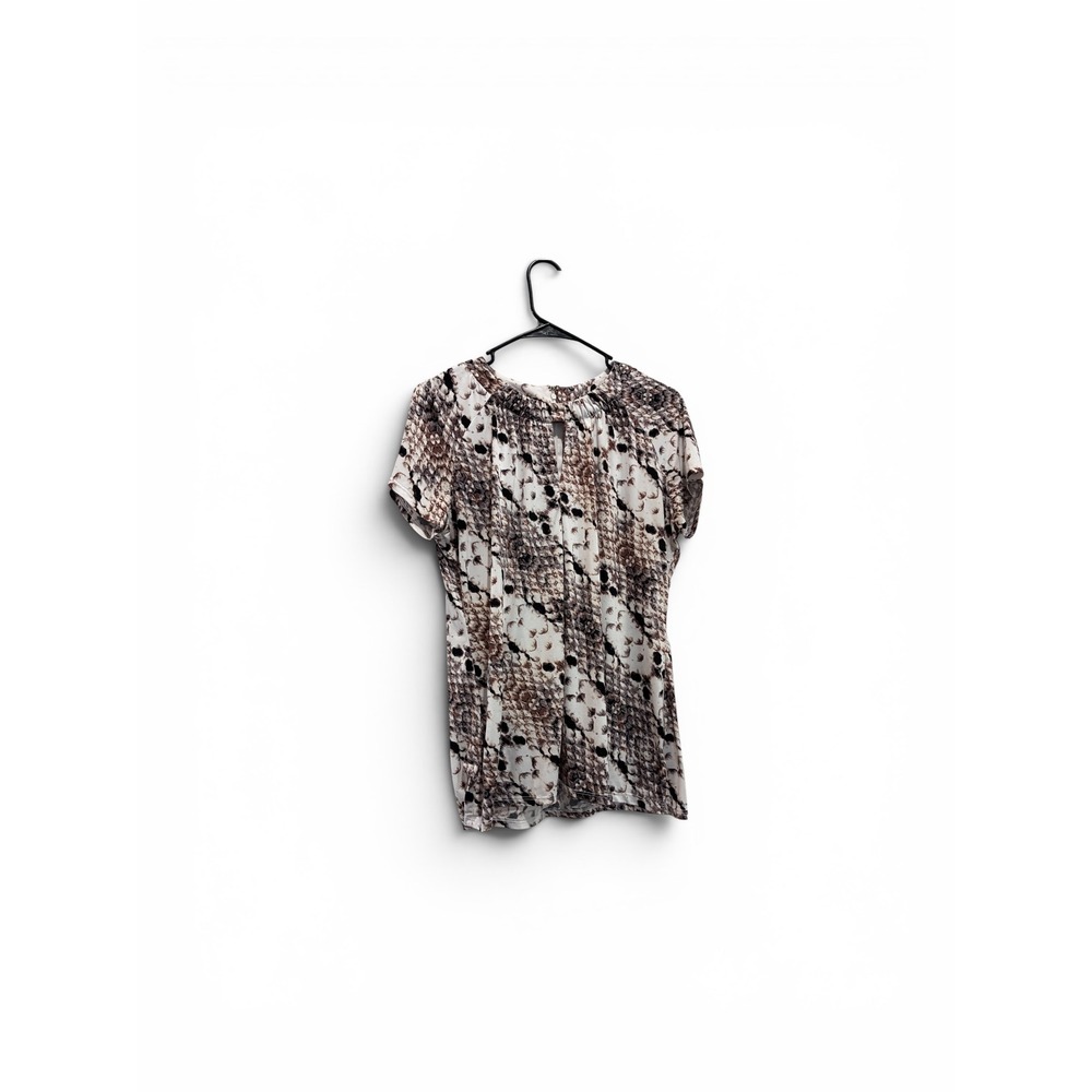 Worthington Womens‎ Snakeskin Print Short Sleeve Blouse Brown Cream Large